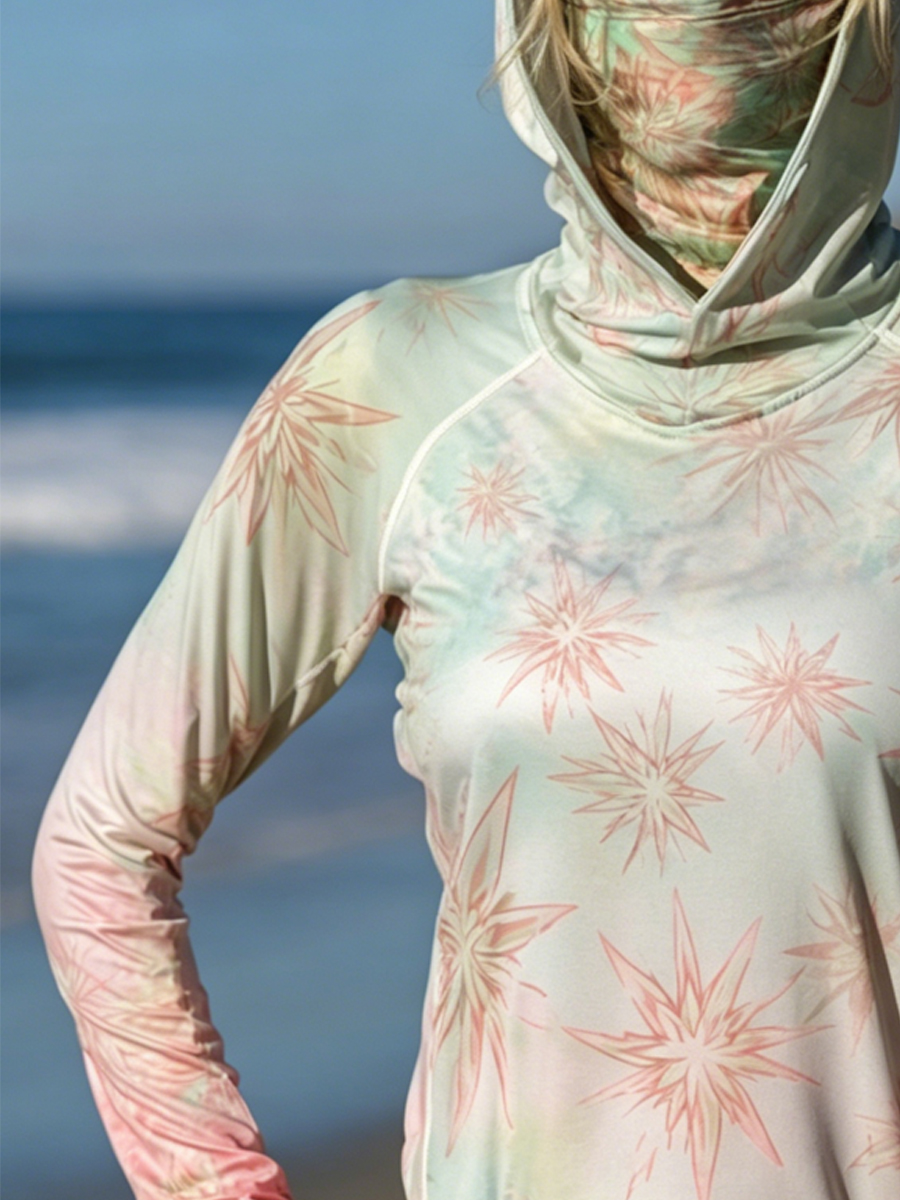Women's Abstract Floral Print Cool Breathable Sun Protection Hoodie-SunSeaUp