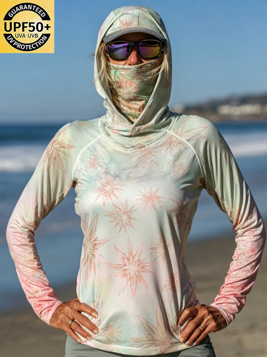 Women's Abstract Floral Print Cool Breathable Sun Protection Hoodie-SunSeaUp