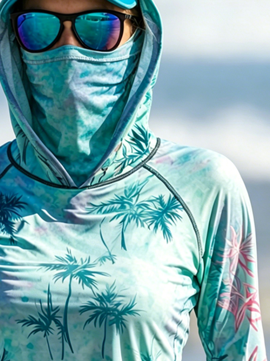 Women's Tropical Style Plants Print Cool Breathable Sun Protection Hoodie-SunSeaUp