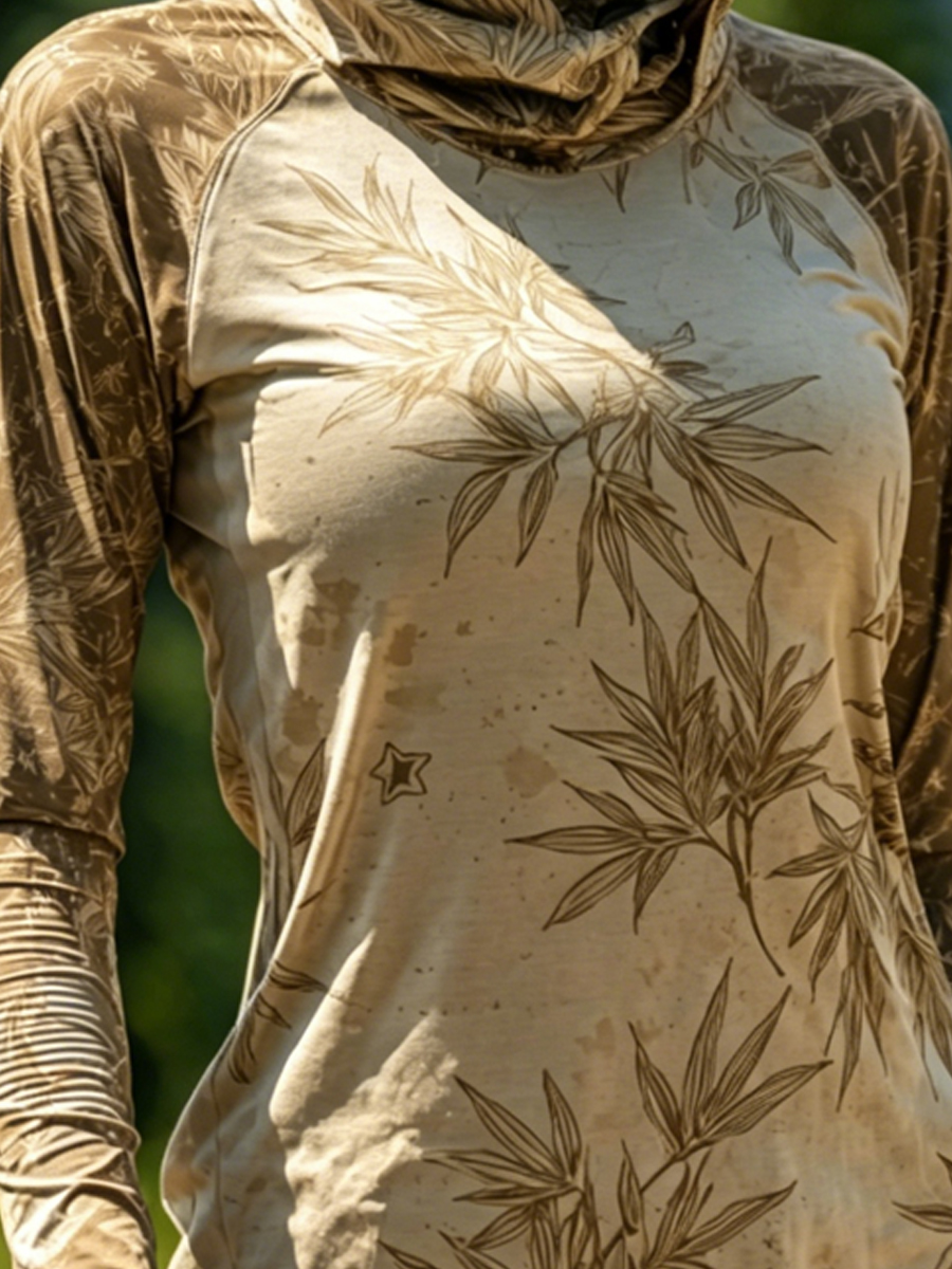 Women's Oriental Bamboo Print Cool Breathable Sun Protection Hoodie-SunSeaUp