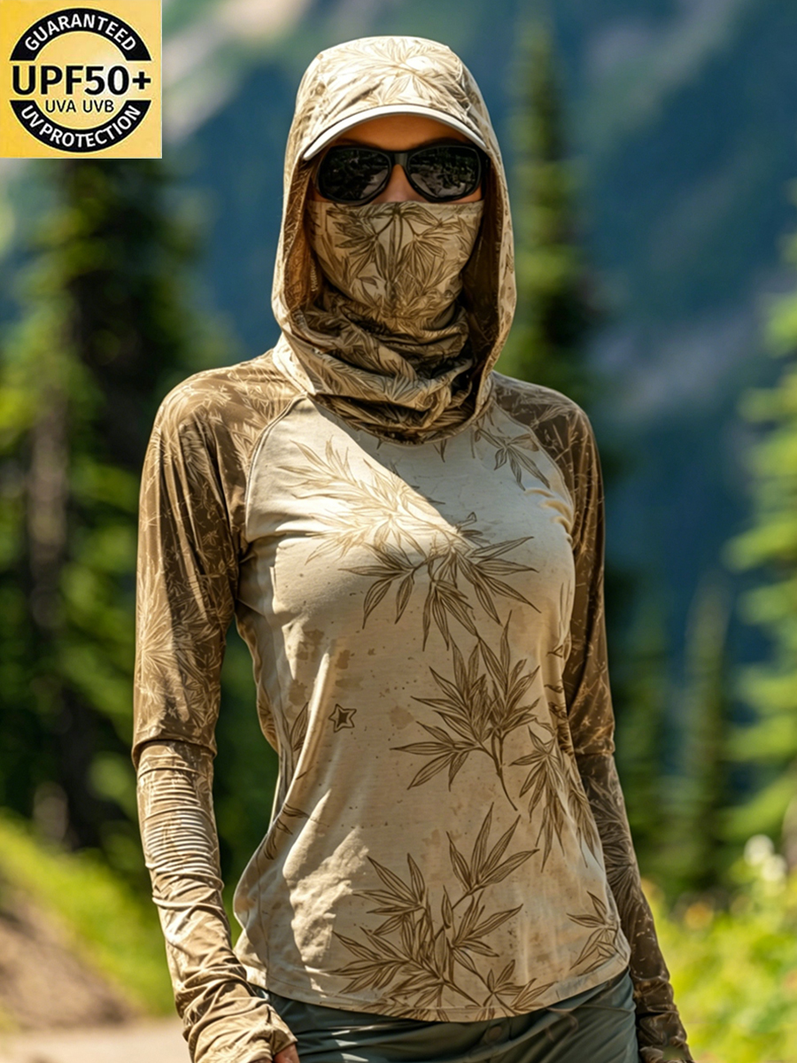 Women's Oriental Bamboo Print Cool Breathable Sun Protection Hoodie-SunSeaUp
