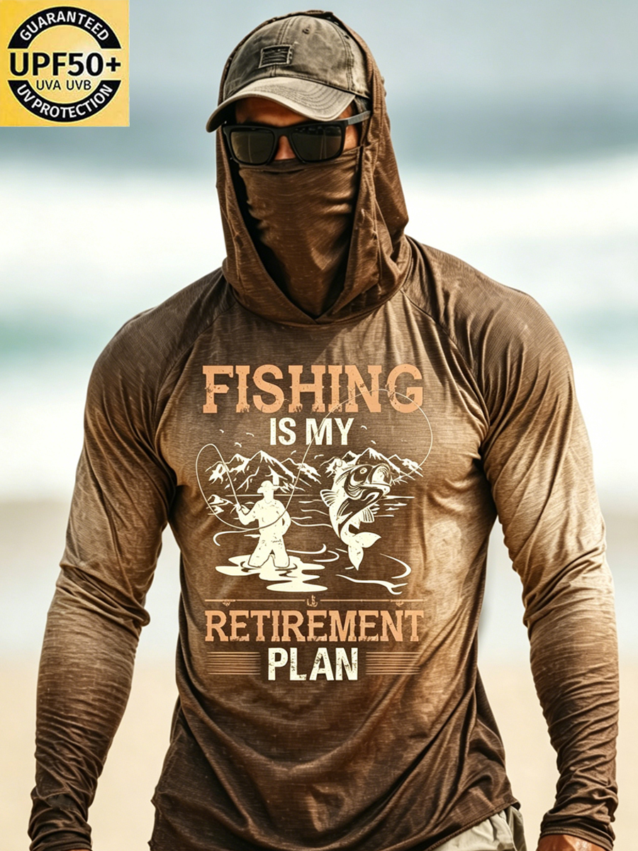 Men'S UPF 50+ Sun Protection Fishing Hoodie With Built-In Face Shield - Fun Retro Print Just For Anglers - Quick-Drying, High-Performance Sun Protection Hoodie