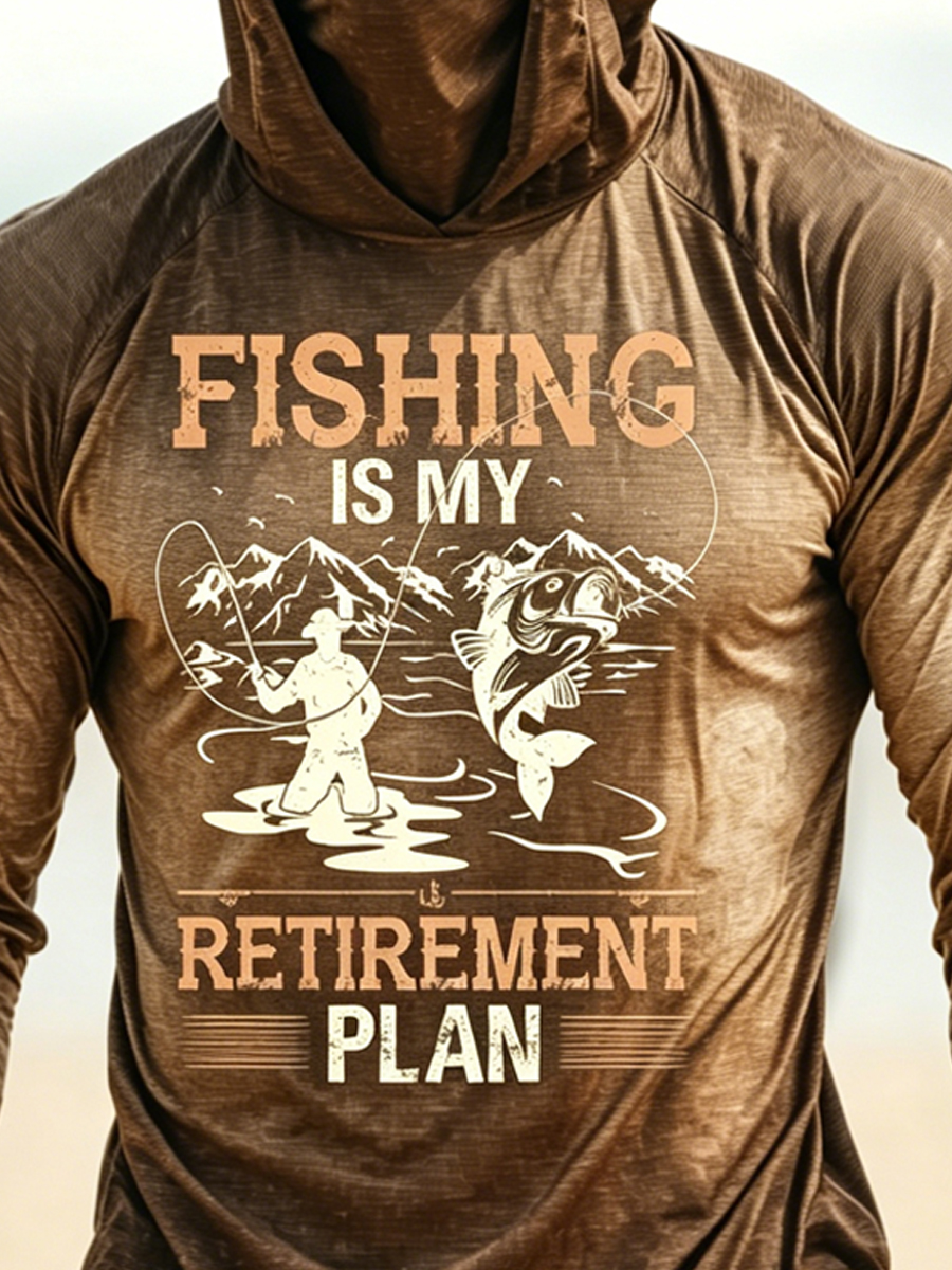 Men'S UPF 50+ Sun Protection Fishing Hoodie With Built-In Face Shield - Fun Retro Print Just For Anglers - Quick-Drying, High-Performance Sun Protection Hoodie