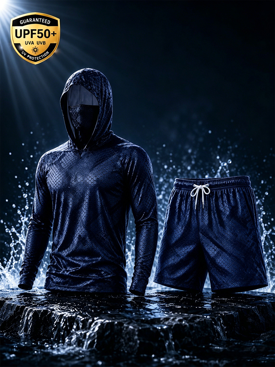 Men's Black Honeycomb Printed UPF 50+ Technical Sun Protection Sets