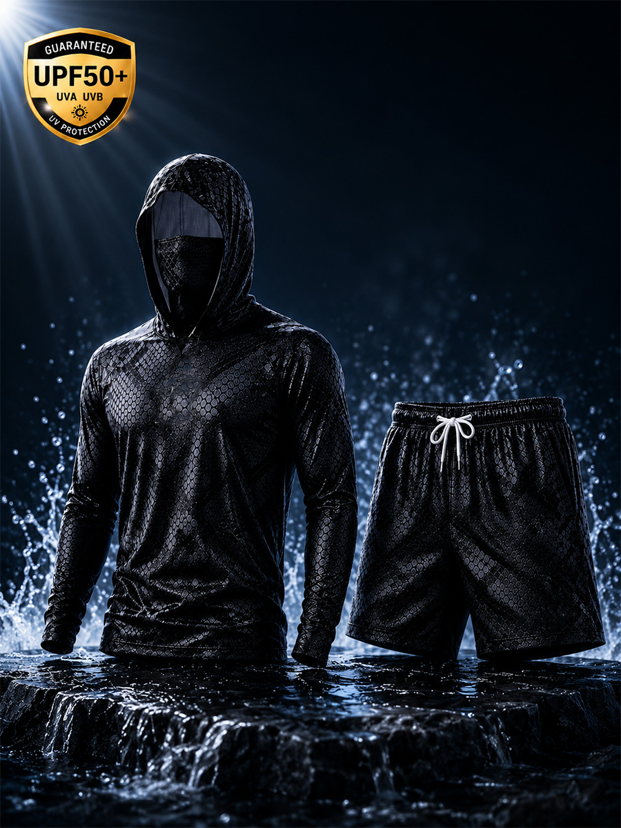 Men's Black Honeycomb Printed UPF 50+ Technical Sun Protection Sets
