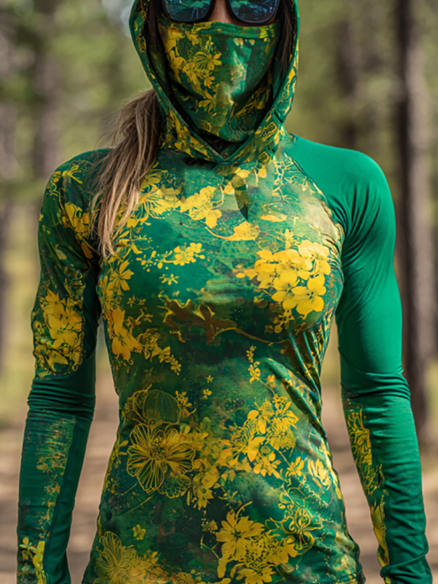 Women's Camouflage And Wildflower Floral Print Hooded Sun Protection Jacket