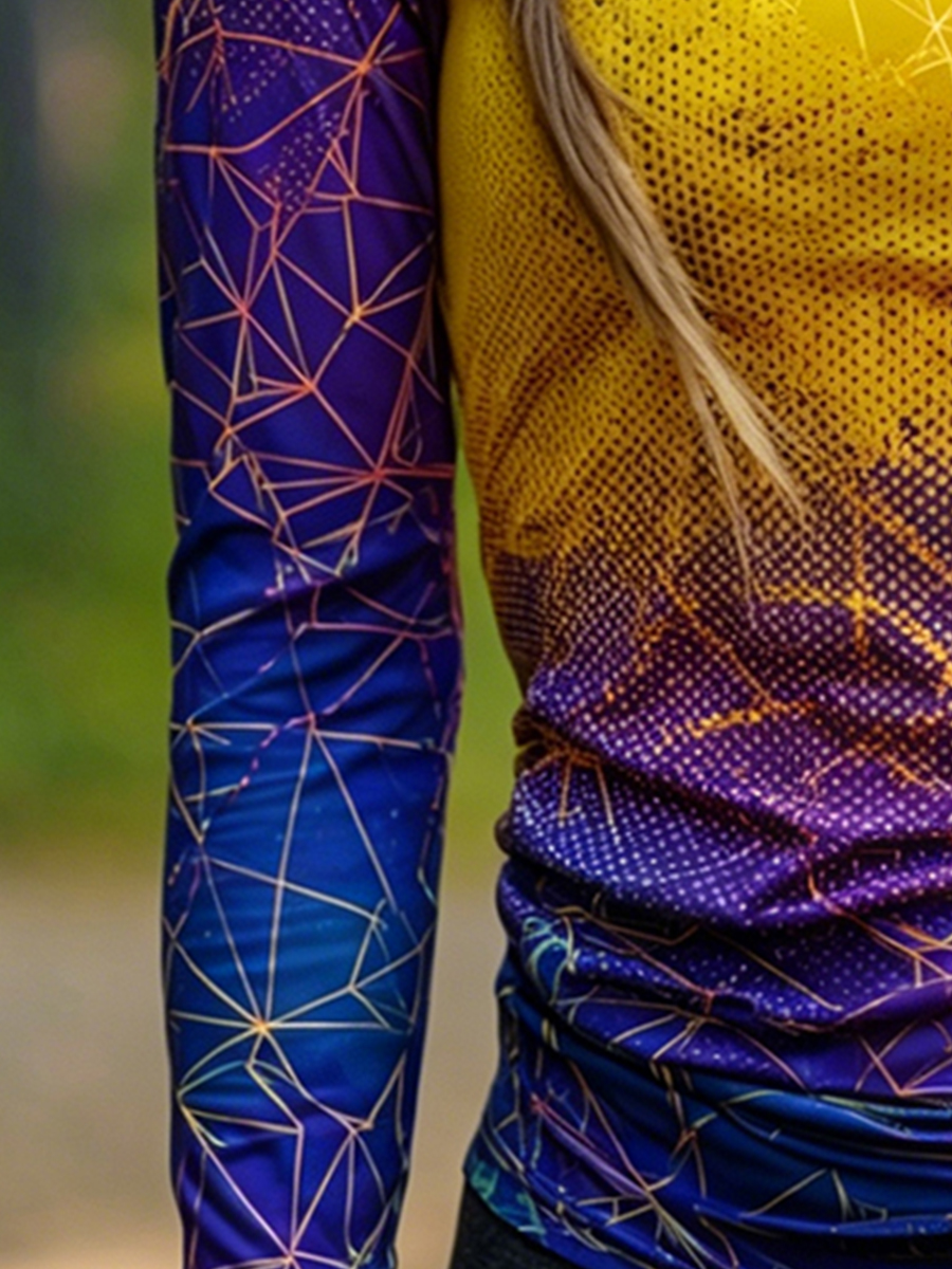 Women's Geometric Pattern Color Block Print Cool Breathable Sun Protection Hoodie