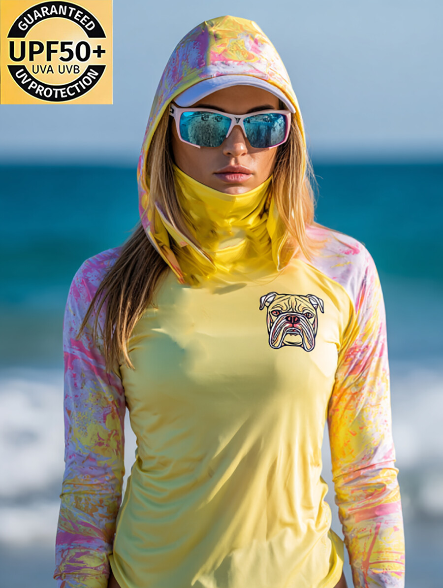 Women's Minimalist Bulldog Head Paint Splatter Gradient Print Hooded Sun Protection Jacket