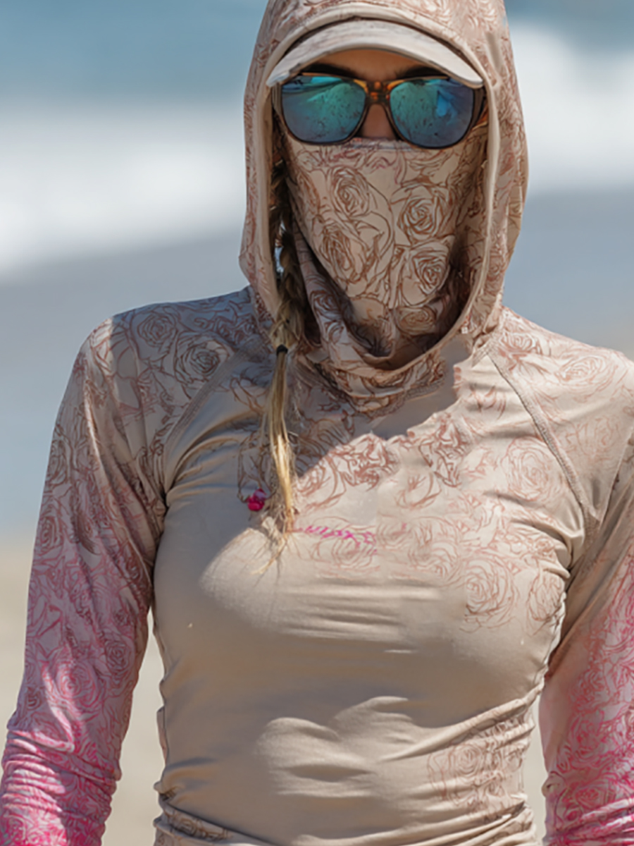 Women's Line Art Rose Floral Usa Flag Print Hooded Sun Protection Jacket