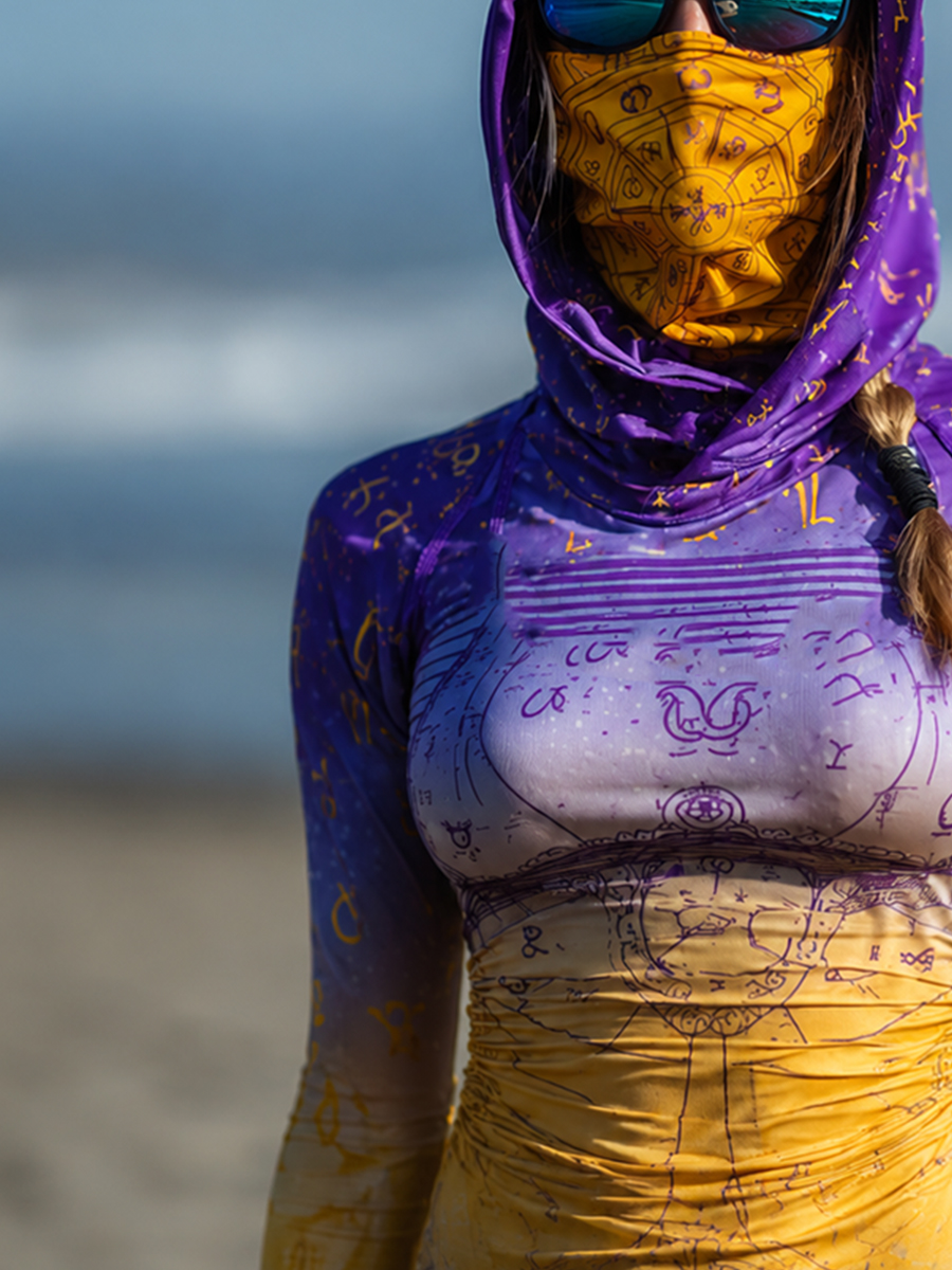 Women's Gradient Purple Yellow Scarab Art Print Hooded Sun Protection Jacket