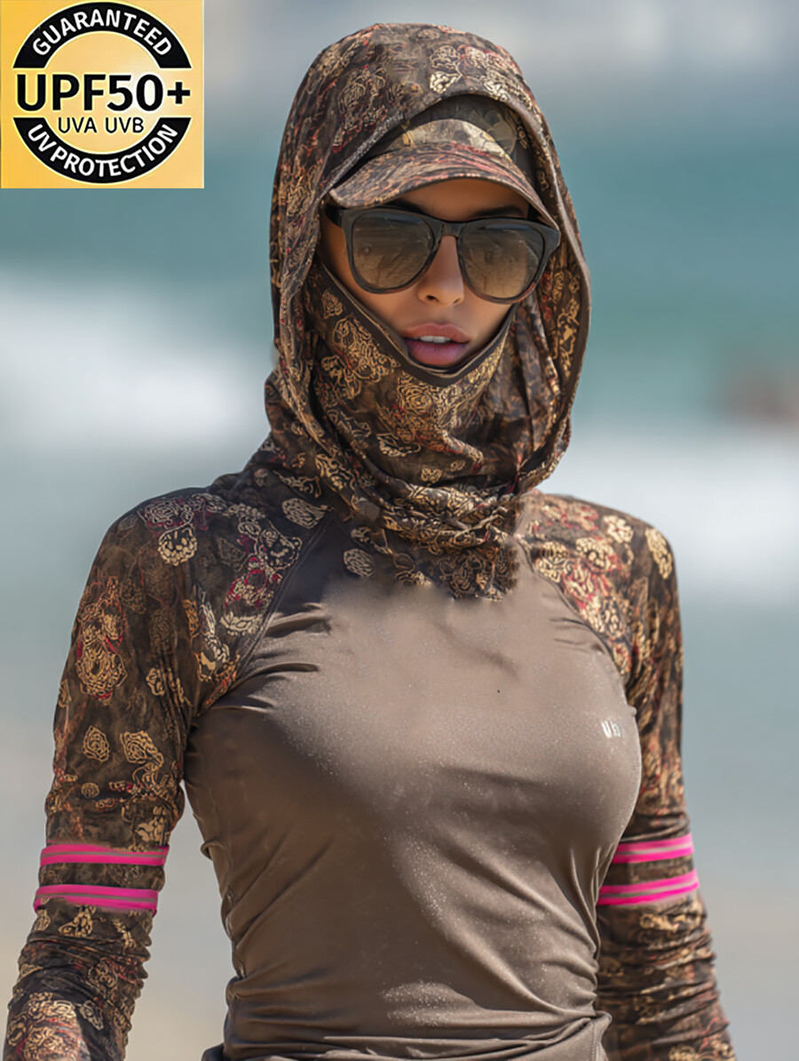 Women's Vintage Baroque Floral Print Hooded Sun Protection Jacket