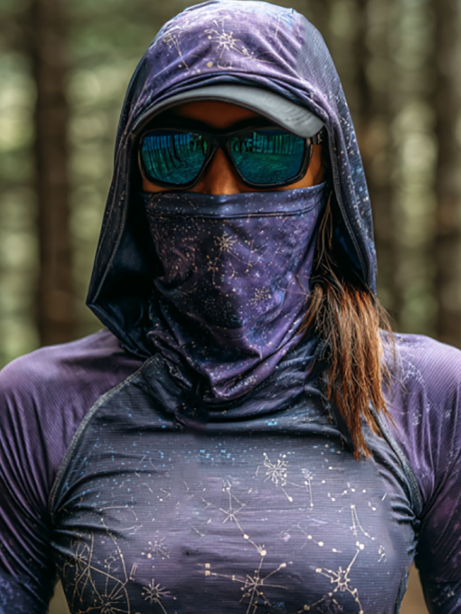 Women's Line Constellation Galaxy Gradient Night Sky Print Hooded Sun Protection Jacket