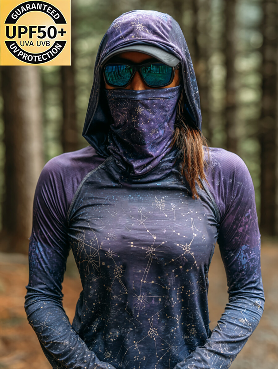 Women's Line Constellation Galaxy Gradient Night Sky Print Hooded Sun Protection Jacket