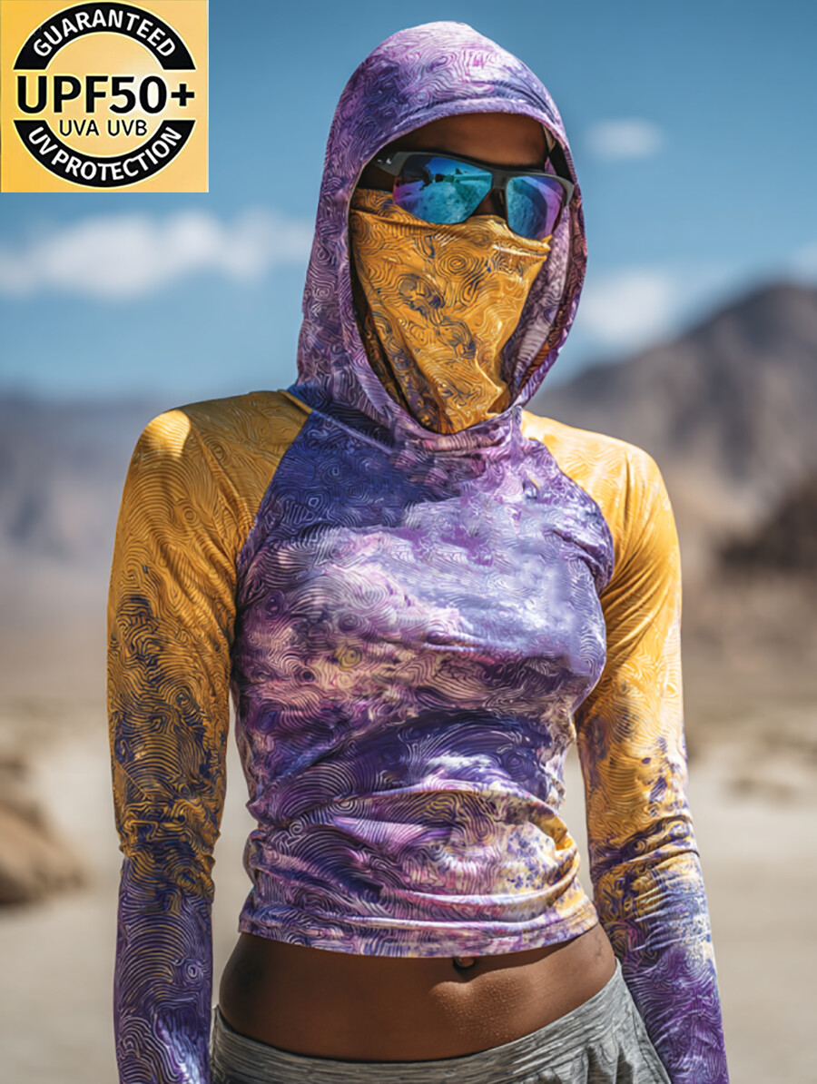 Women's Bold Retro Japanese Swirl Water Print Hooded Sun Protection Jacket