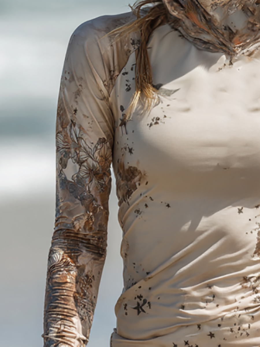 Women's Abstract Floral Print Hooded Sun Protection Jacket
