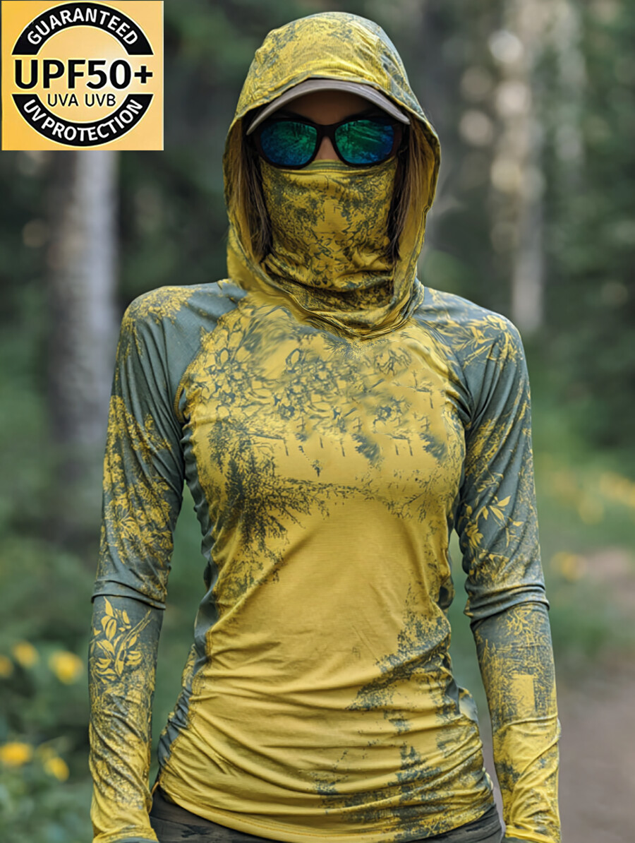 Women's Contrasting Retro Grunge Flower Print Hooded Sun Protection Jacket