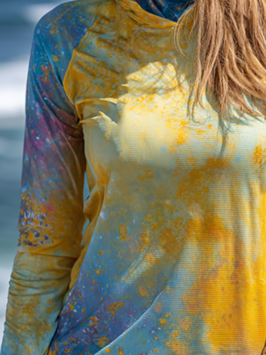 Women's Vintage Tie Dye Splatter Gradient Print Hooded Sun Protection Jacket
