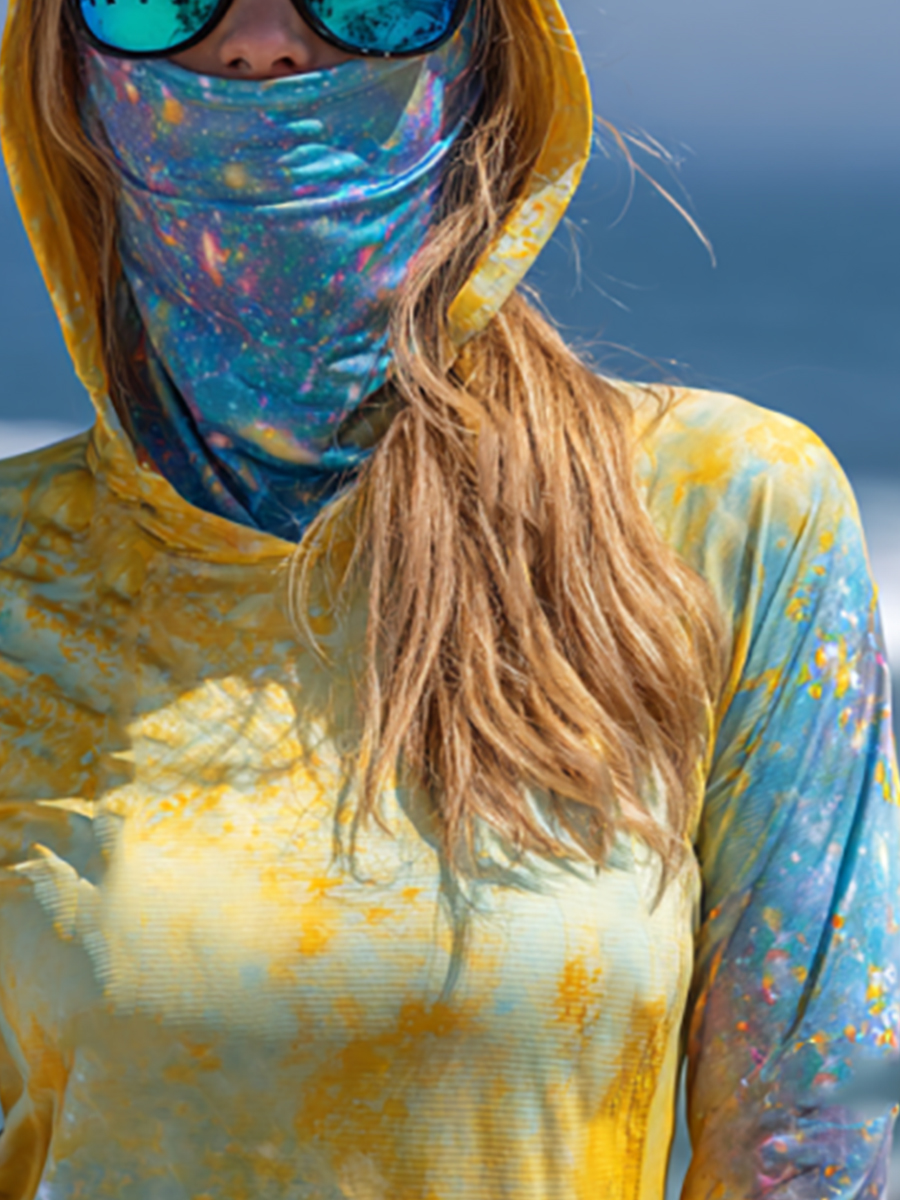 Women's Vintage Tie Dye Splatter Gradient Print Hooded Sun Protection Jacket