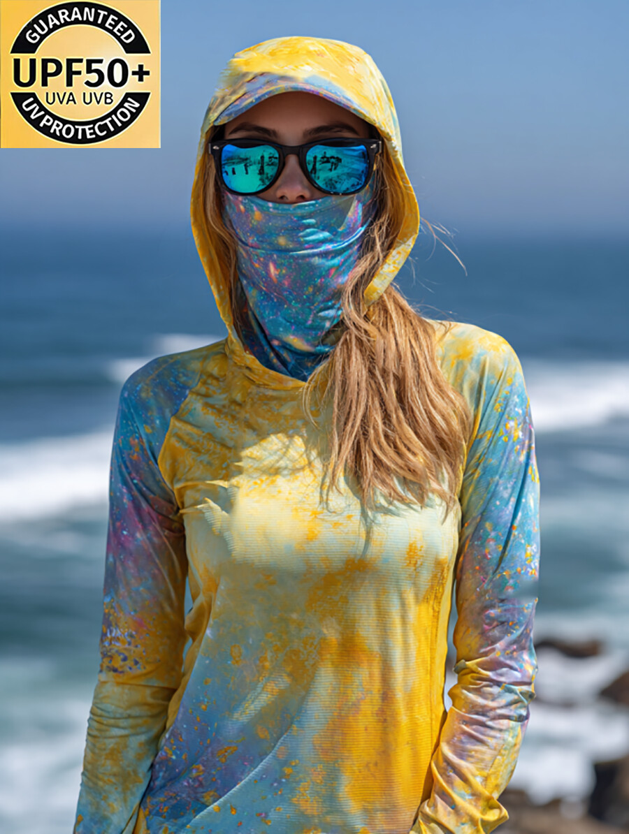 Women's Vintage Tie Dye Splatter Gradient Print Hooded Sun Protection Jacket