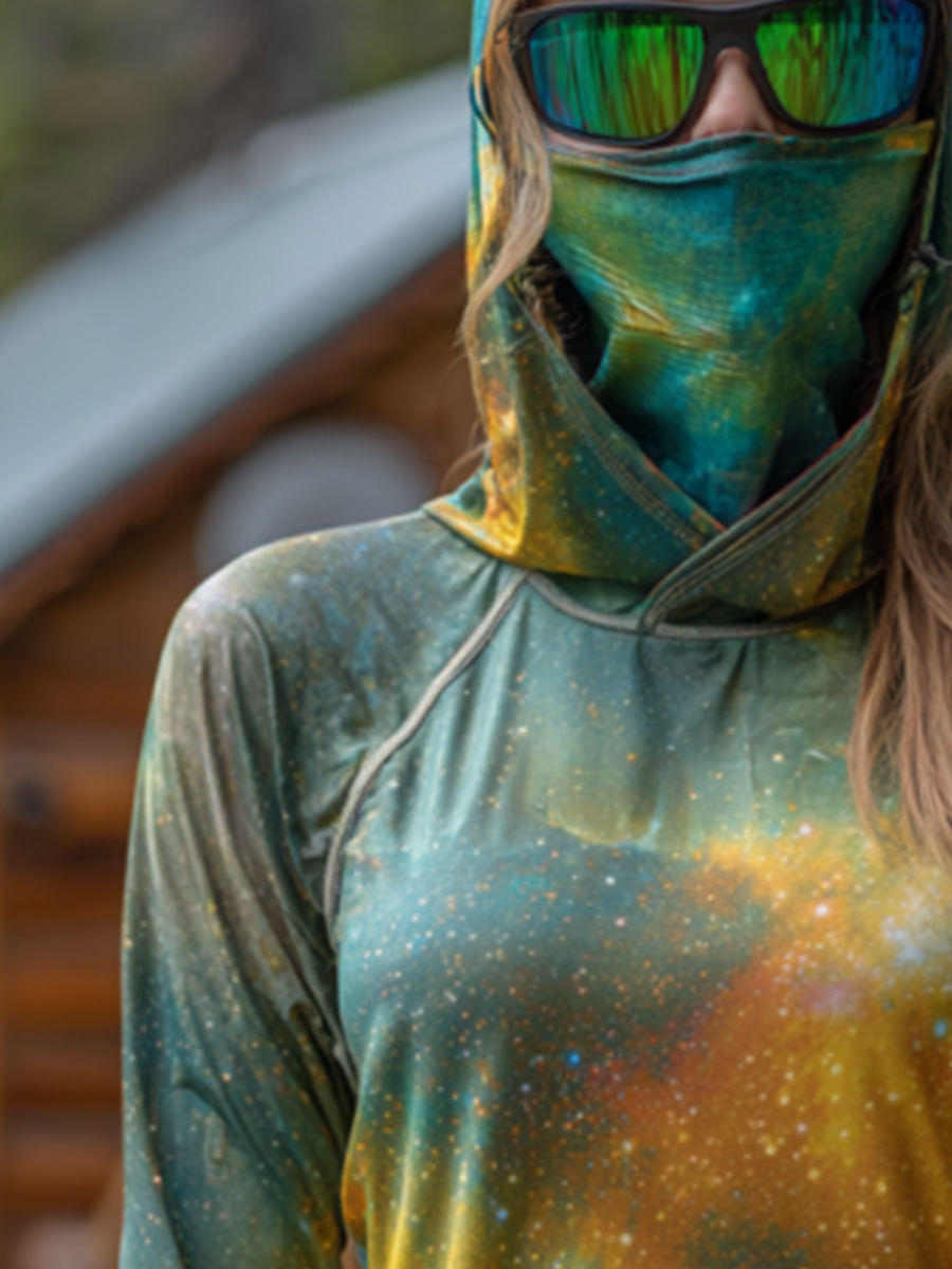 Women's Vintage Ink Splash Dot Gradient Grunge Print Hooded Sun Protection Jacket