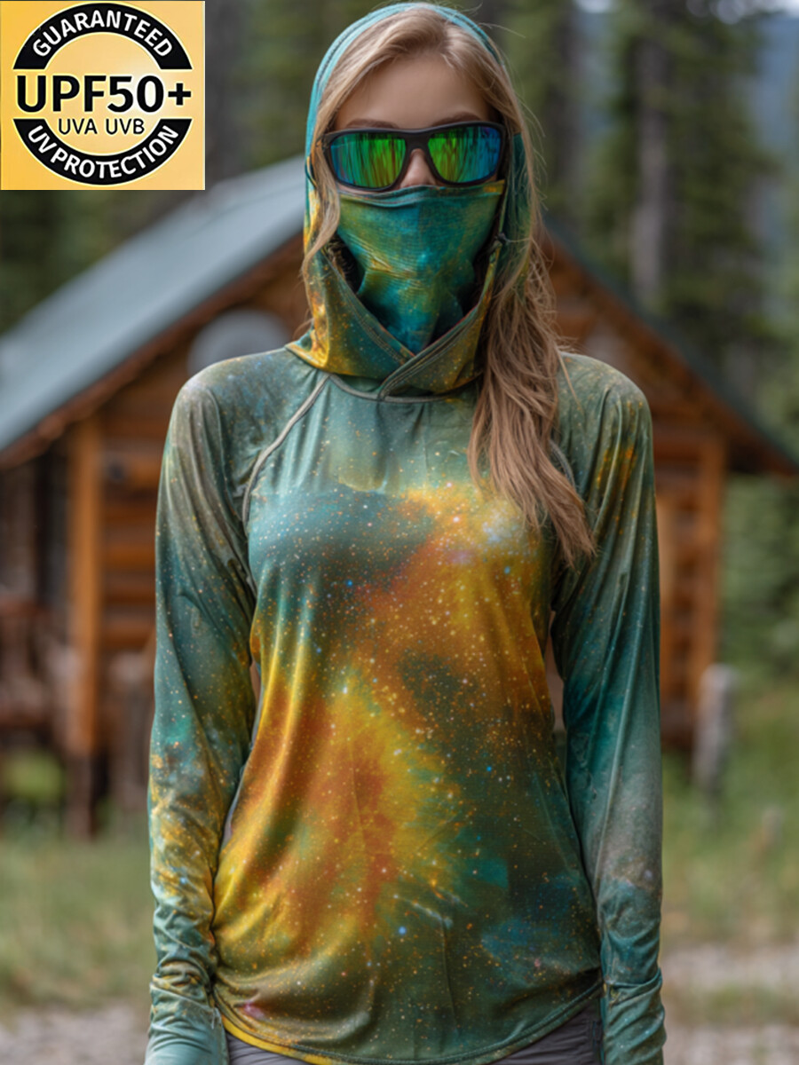 Women's Vintage Ink Splash Dot Gradient Grunge Print Hooded Sun Protection Jacket