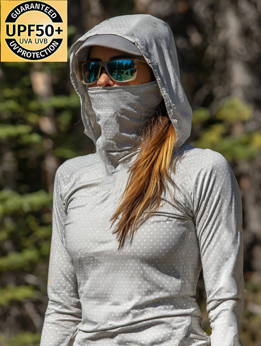 Women's Vintage Polka Dot Distressed Print Hooded Sun Protection Jacket