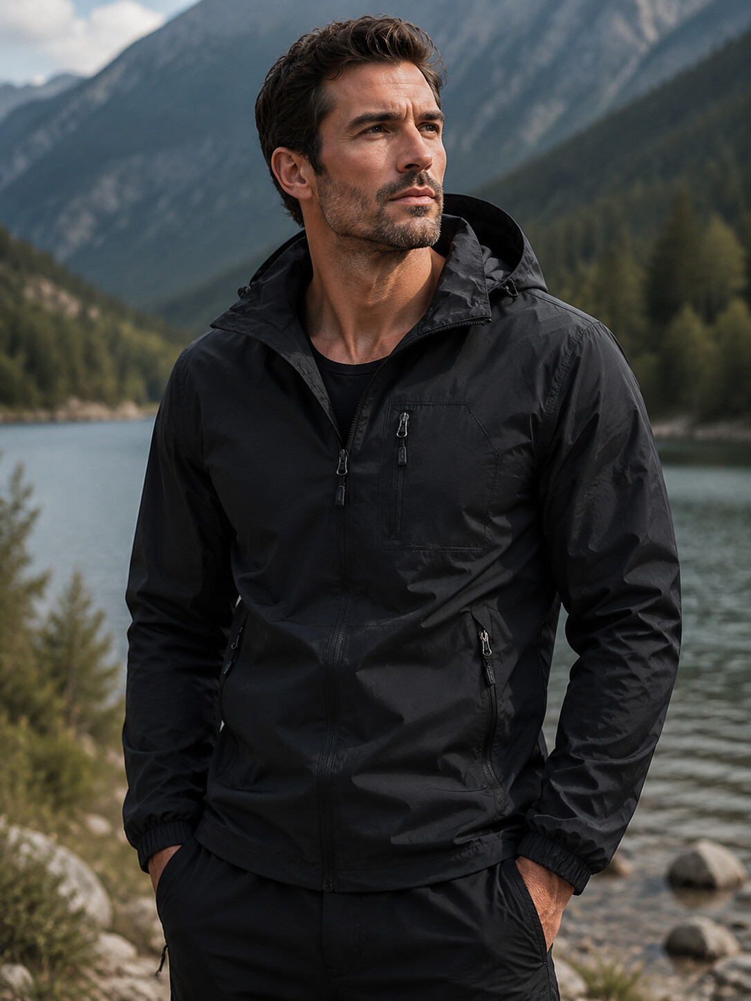 Men's Casual Outdoor Waterproof Black Jacket