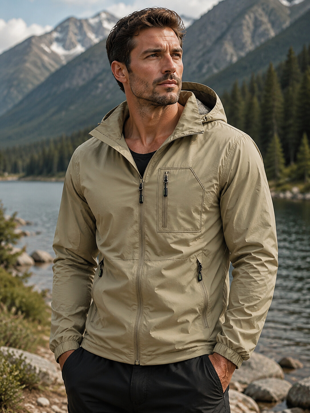 Men's Casual Outdoor Waterproof Black Jacket