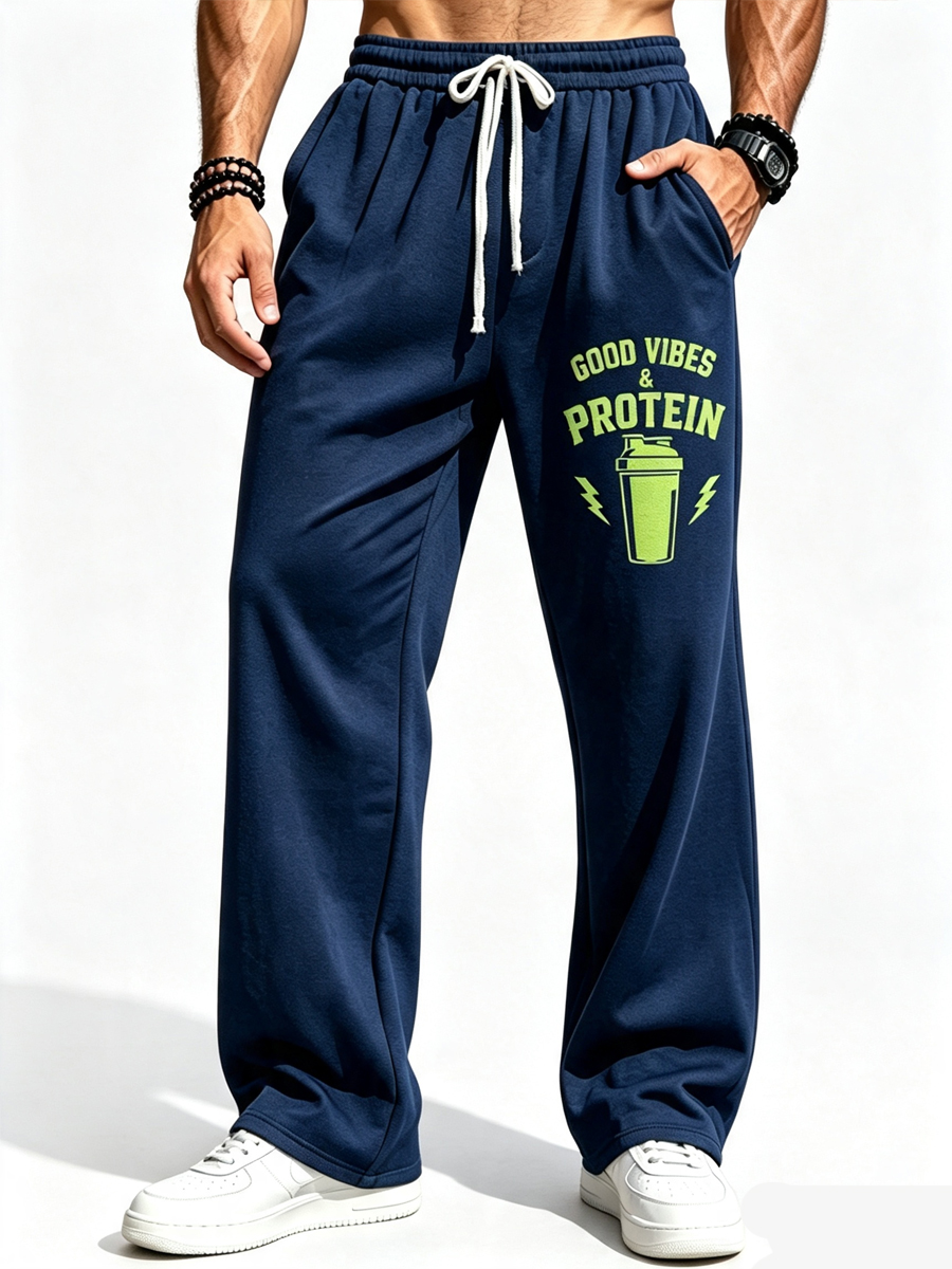 Men's Good Vibes Protein Shake Graphic Print Pants