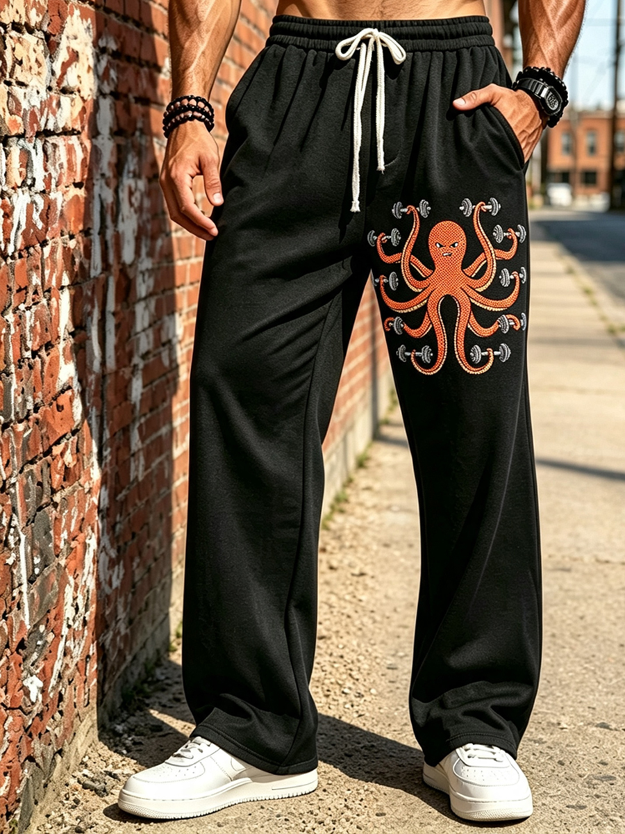Men's Octopus Weightlifting Print Pants