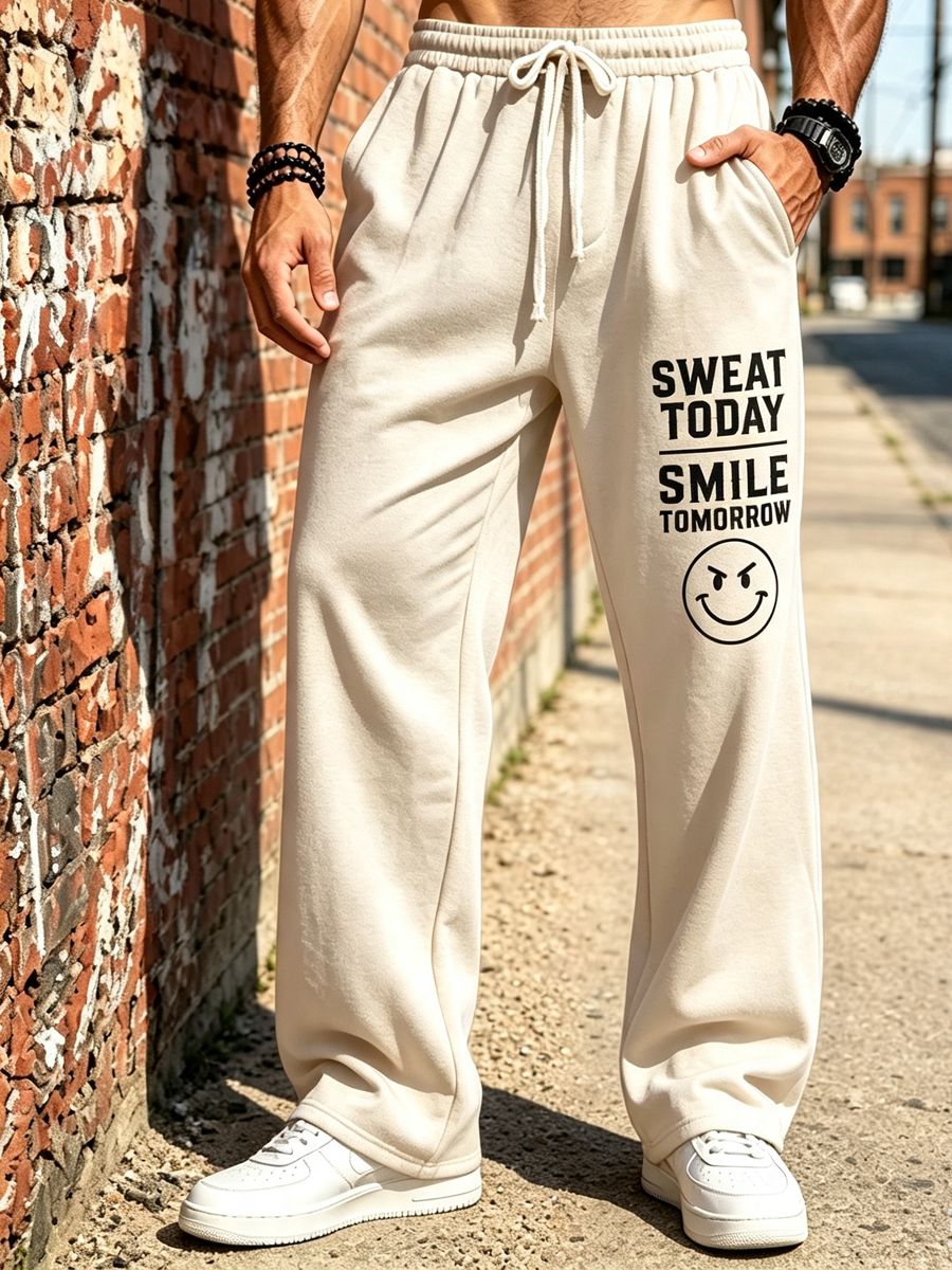 Men's Sweat Today Smile Tomorrow Smiley Face Print Pants