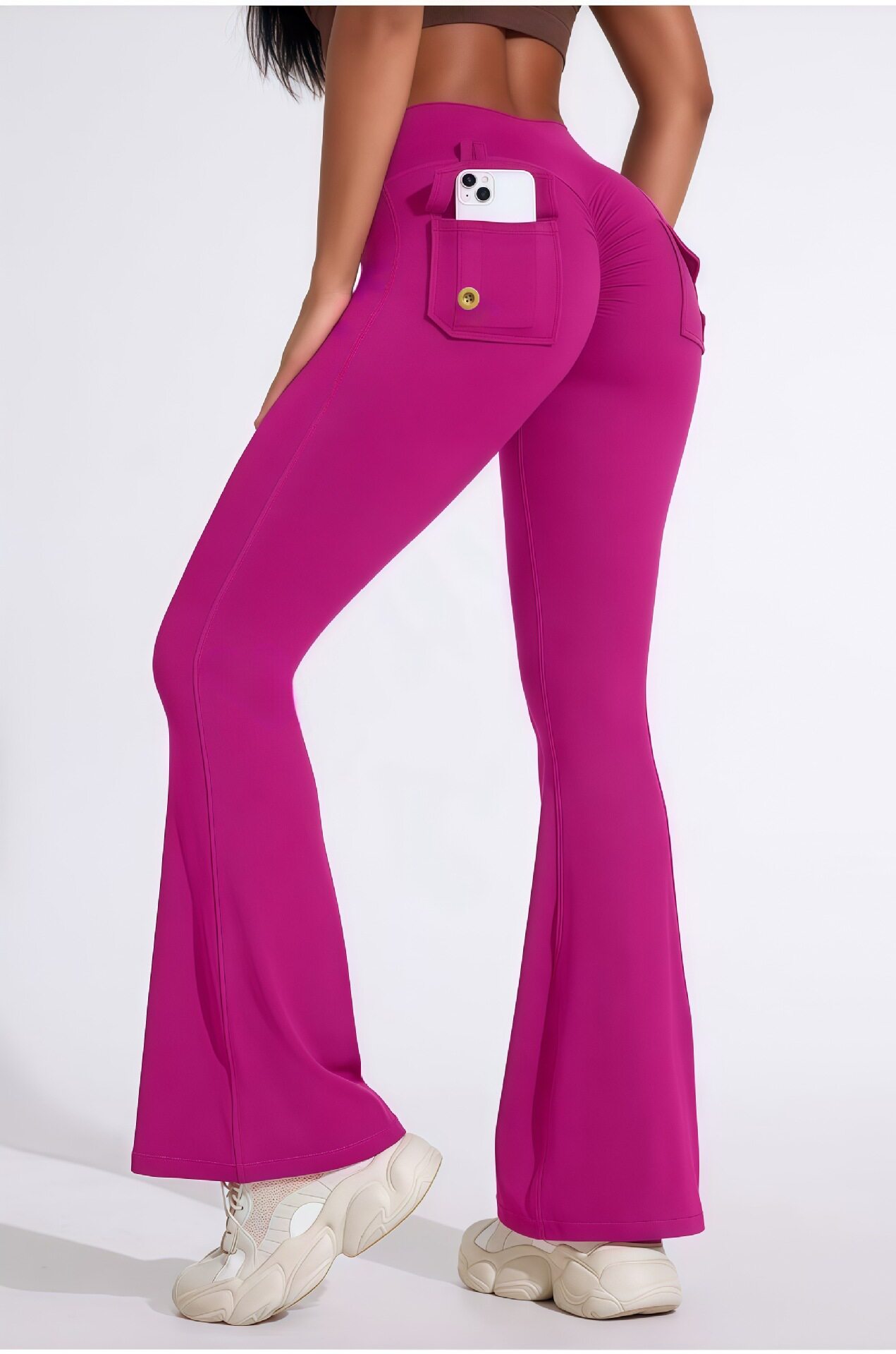 Women's Cargo Pants With Slightly Flared Pockets, Hip-Lifting And Tummy-Slimming Design