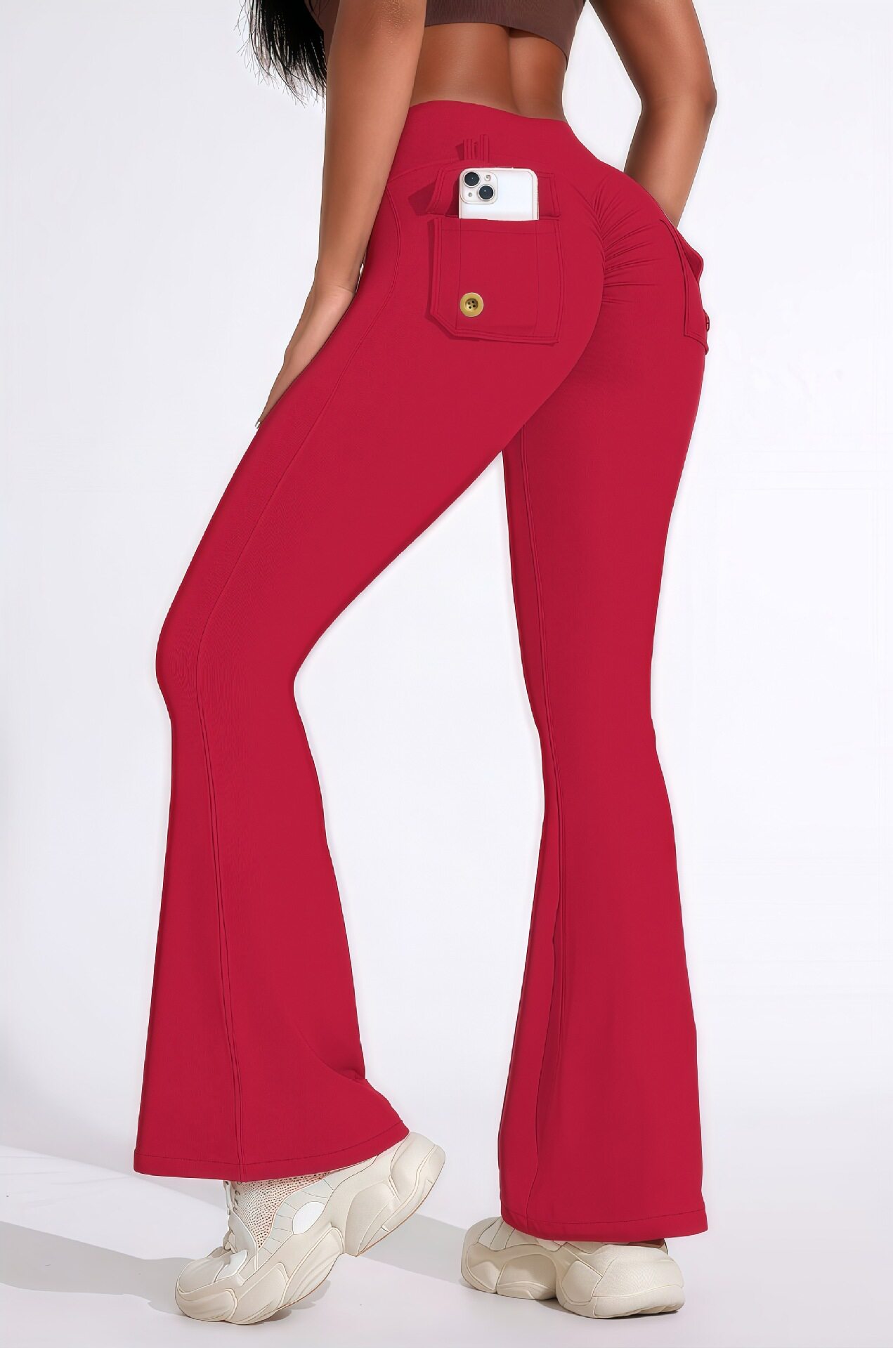 Women's Cargo Pants With Slightly Flared Pockets, Hip-Lifting And Tummy-Slimming Design
