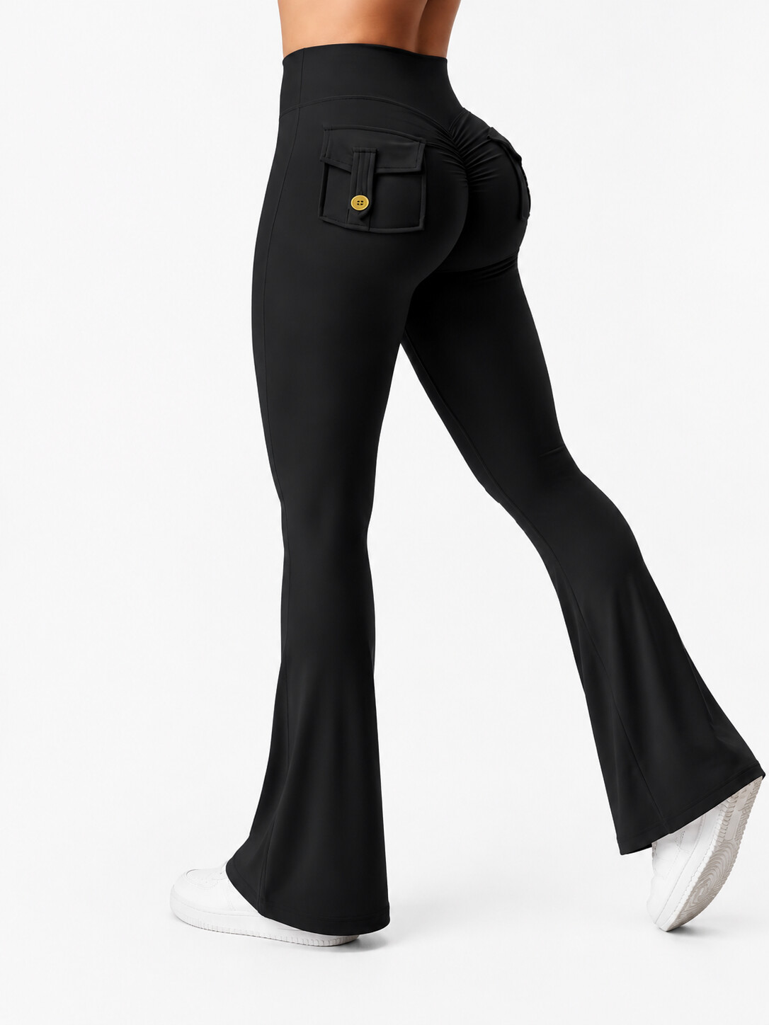Women's Cargo Pants With Slightly Flared Pockets, Hip-Lifting And Tummy-Slimming Design