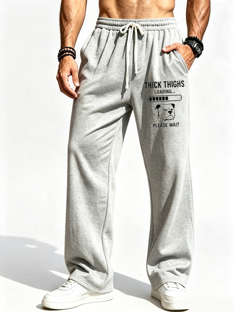 Men's Funny Gym Bulldog Progress Bar Print Pants