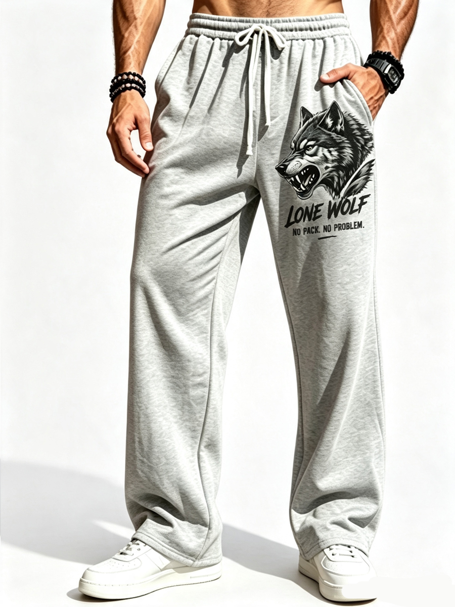 Men's Wild Lone Wolf Growling Print Pants