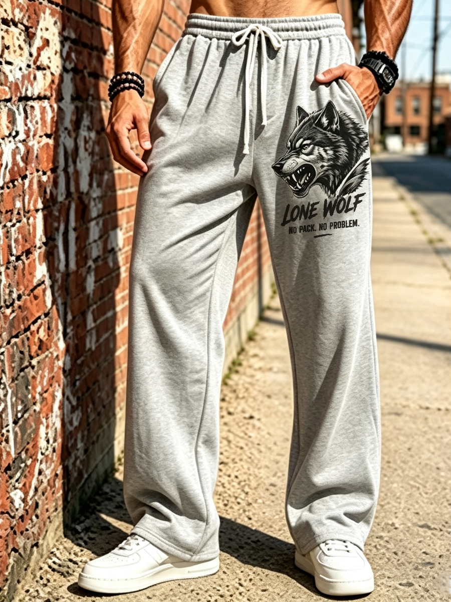 Men's Wild Lone Wolf Growling Print Pants