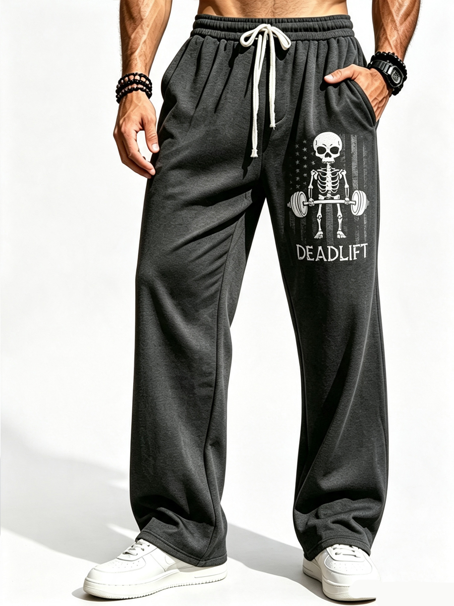 Men's Skeleton Deadlift USA Flag Vintage Gym Print Pants