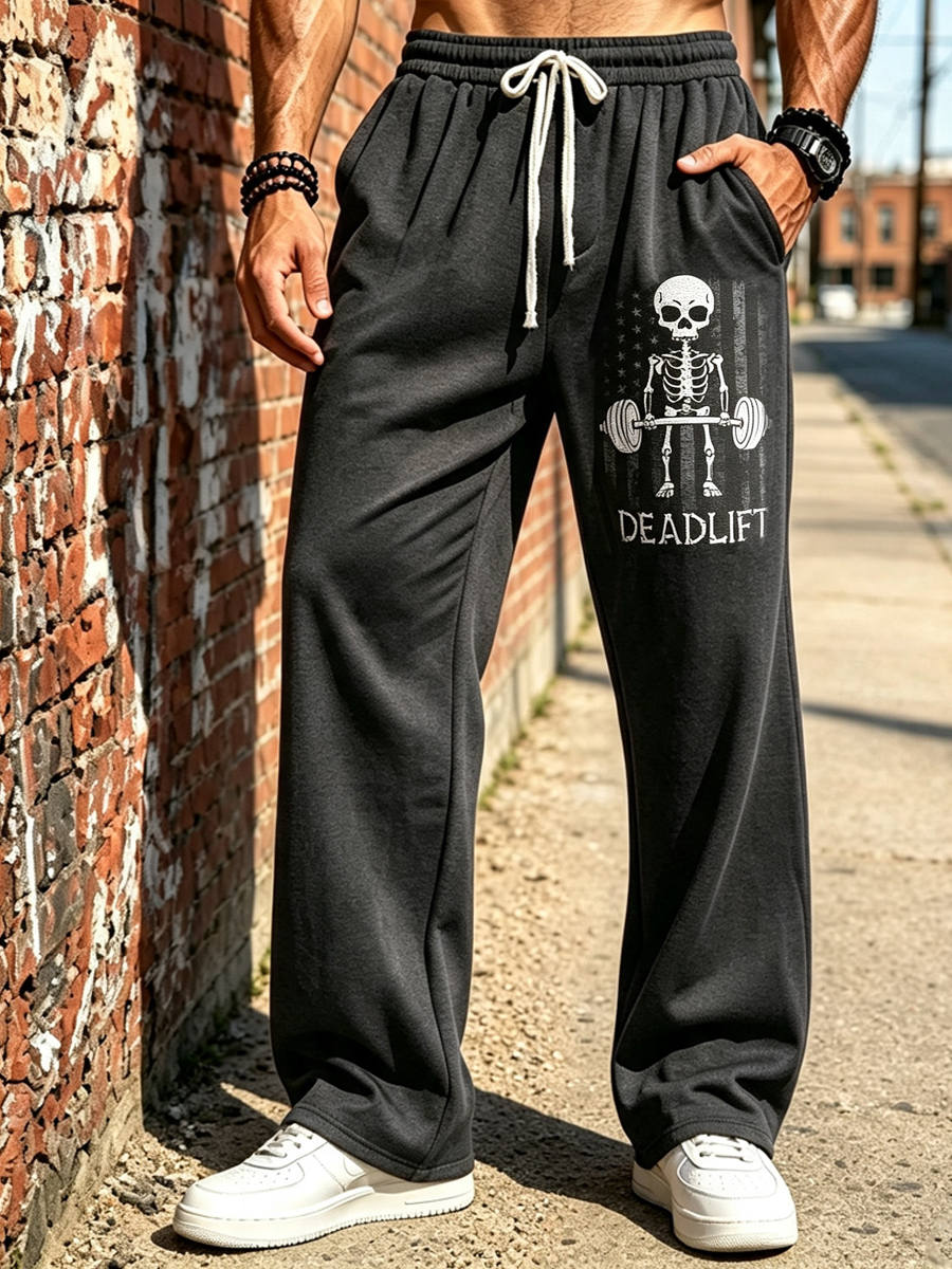 Men's Skeleton Deadlift USA Flag Vintage Gym Print Pants