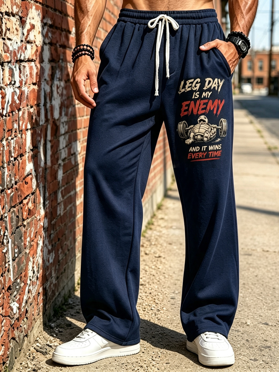 Men's Funny Turtle Weightlifting Leg Day Is My Enemy Print Pants