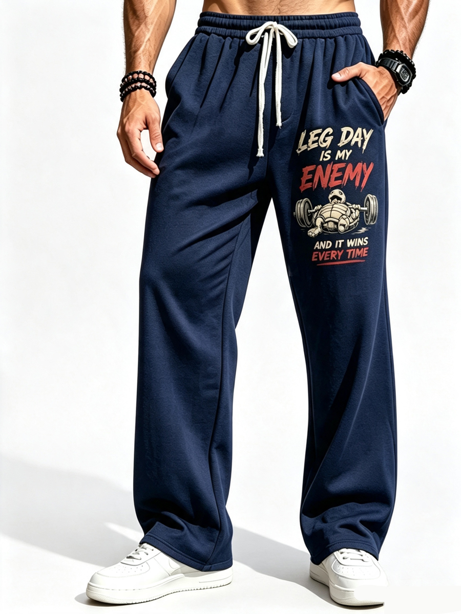Men's Funny Turtle Weightlifting Leg Day Is My Enemy Print Pants