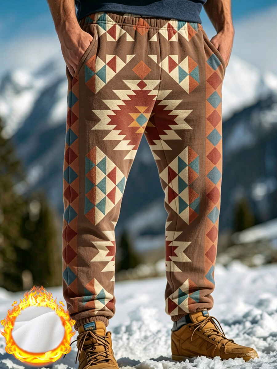 Men'S Southwest Tribal Geometric Ethnic Print Lightweight Fleece Joggers