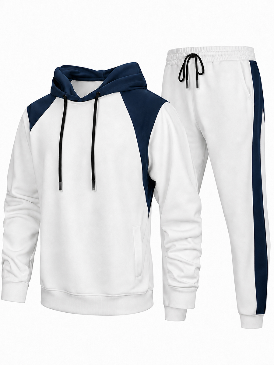 [Pre‑sale]Men's Contrast Sleeve Dralon Pullover Hoodie Side‑Stripe Jogger Outfit Set
