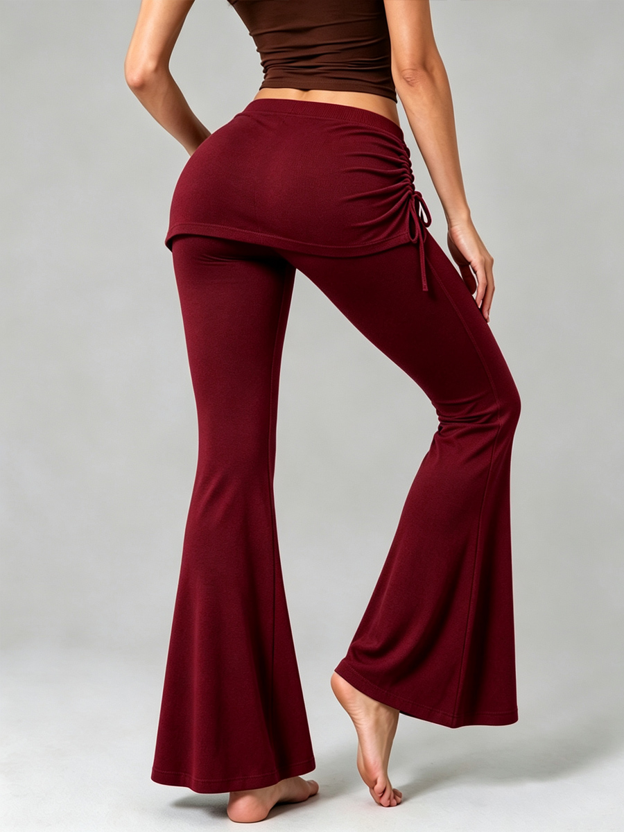 [Pre-sale]Women's Baroque Scroll Print High Waist 2 In 1 Skirted Side Drawstring Flare Leg Slim Skort Yoga Leggings