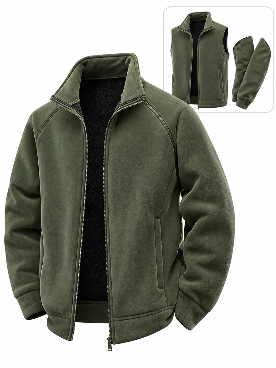 [Pre-sale]Men's Stand Collar Zip Up 2 In 1 Removable Sleeve Side Pockets Warm Casual Vest Coat