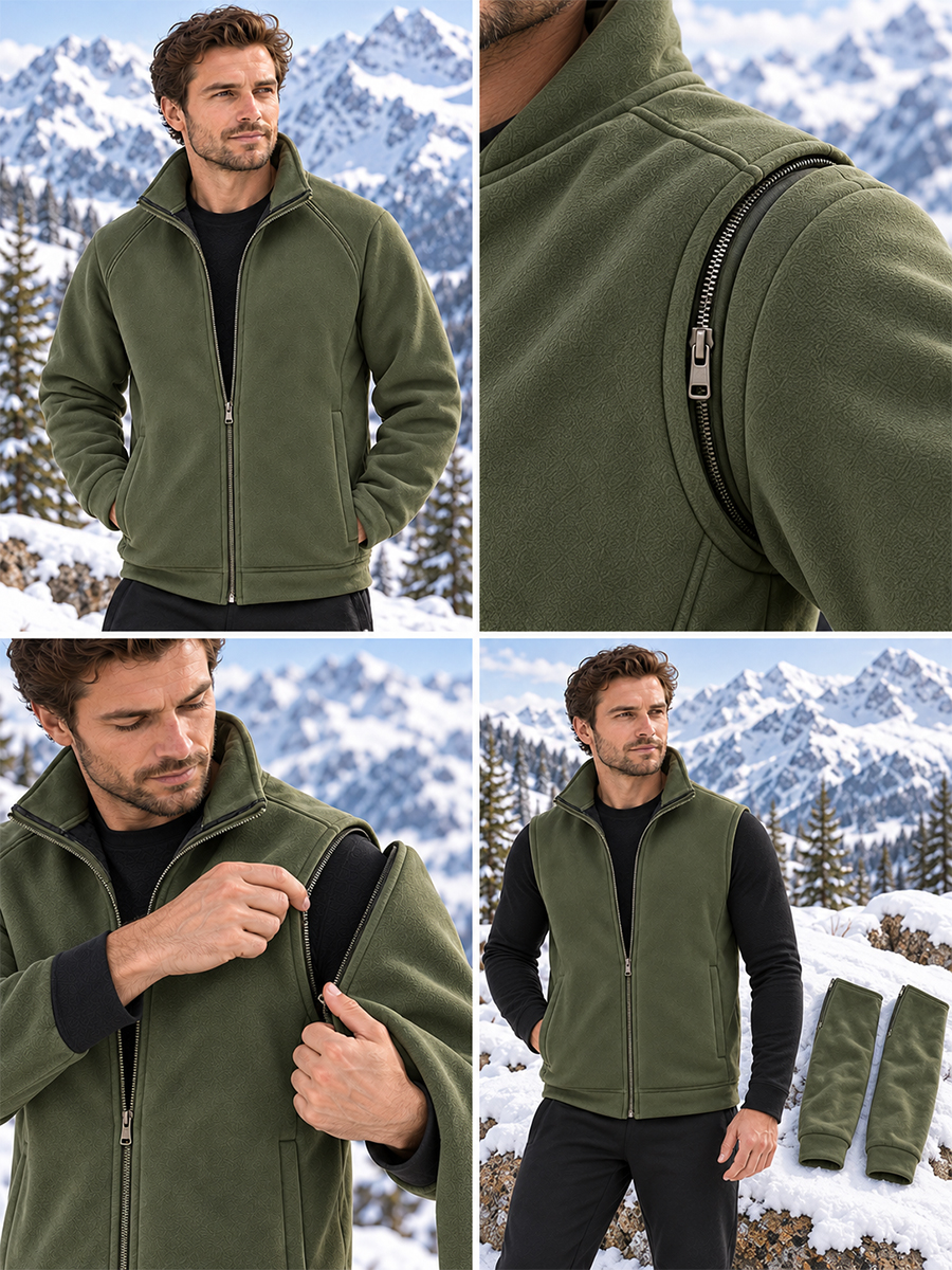 [Pre-sale]Men's Stand Collar Zip Up 2 In 1 Removable Sleeve Side Pockets Warm Casual Vest Coat