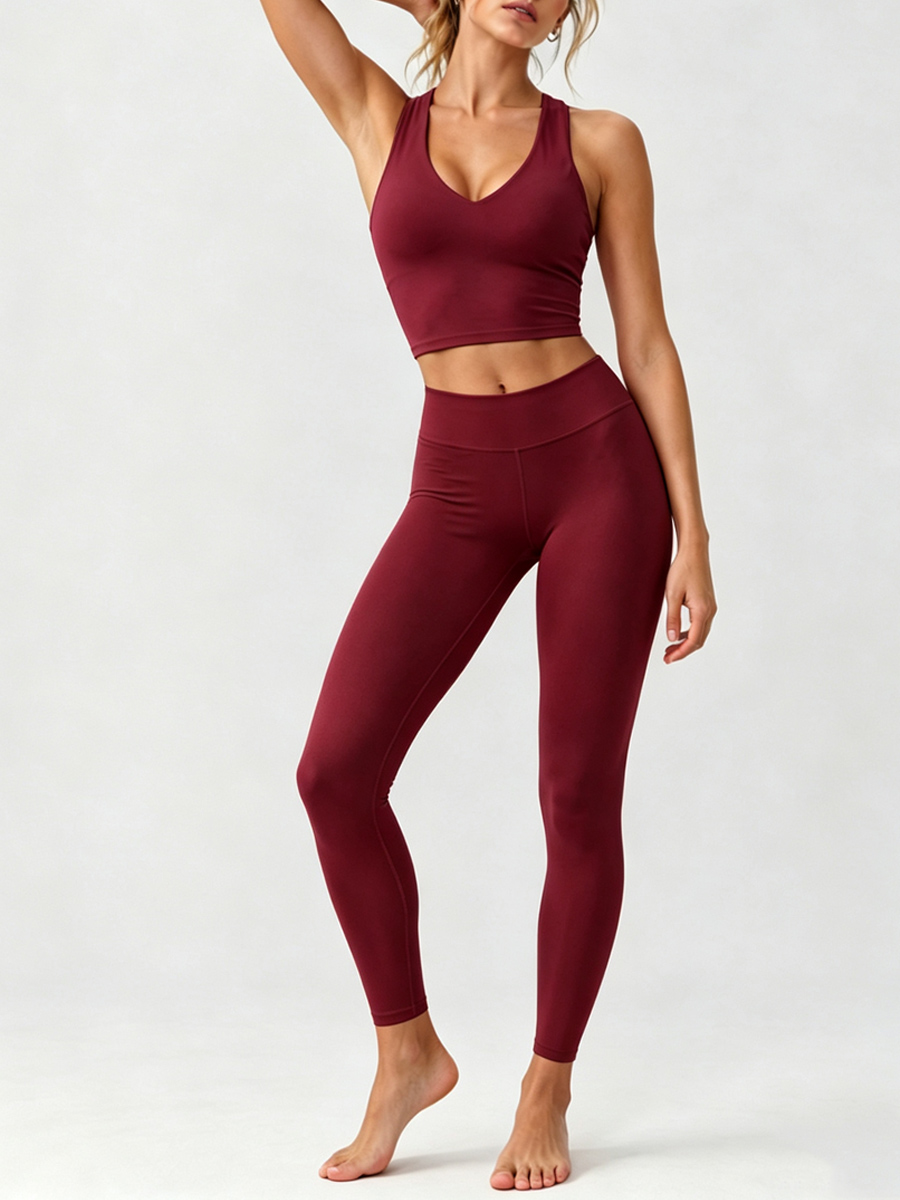 [Pre-sale]Women's Solid Color Print Cropped Tank Top & High Waist Leggings 2Pcs Set