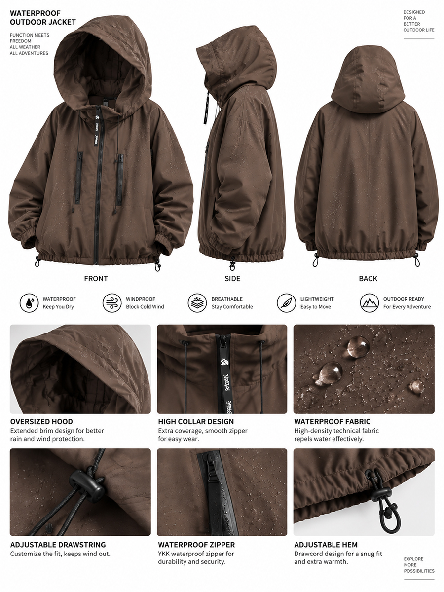 [Pre-sale]Women's Solid Color Oversized Hooded Multi Pockets Waterproof Windproof Outdoor Jacket