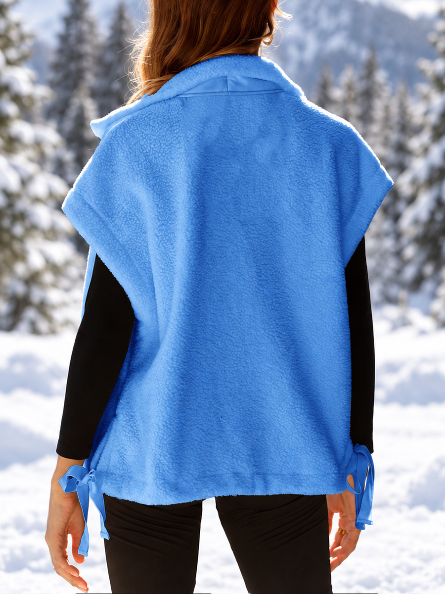 [Pre-sale]Women's Solid Color Oversized Stand Collar Button Front Warm Fleece Vest