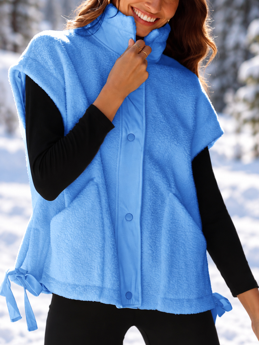 [Pre-sale]Women's Solid Color Oversized Stand Collar Button Front Warm Fleece Vest